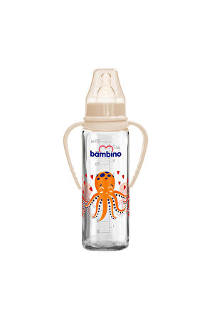 Bambino Silikon Kiraz Uçlu Kulplu Cam Biberon 225 Ml Kırmızı B016