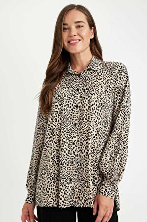 DeFacto Relax Fit Leopar Desenli Uzun Kollu Gömlek D1078AX24AUER37