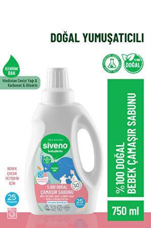 Siveno %100 Doğal Bebek Çamaşır Sabunu Kendinden Yumuşatıcılı Bitkisel Deterjan Konsantre Vegan 750 ml