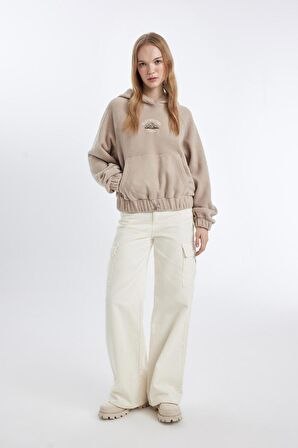 Yılbaşı Temalı Coool Loose Fit Slogan Desenli Polar Sweatshirt