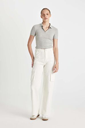 DeFacto Fitted Polo Yaka Fitilli Kaşkorse Kısa Kollu Tişört A0379AX24SMGR256