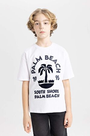 DeFacto Erkek Çocuk Oversize Fit Bisiklet Yaka Baskılı Kısa Kollu Tişört B8893A824SMWT34