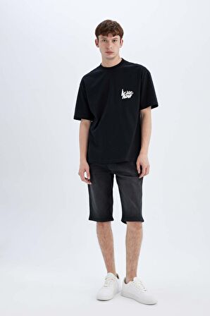 DeFacto Comfort Regular Fit Rahat Kalıp Bisiklet Yaka Sırt Baskılı Kısa Kollu Tişört C5679AX24HSBK81