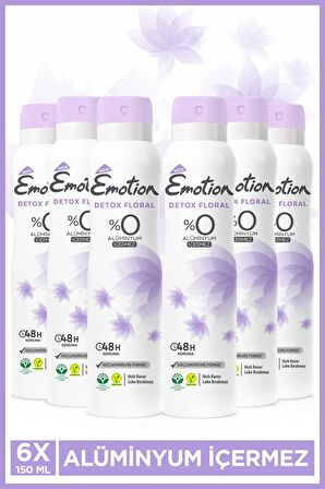Detox Floral Kadın Vegan Deodorant 6x150ml Hızlı Kurur, Leke Bırakmaz