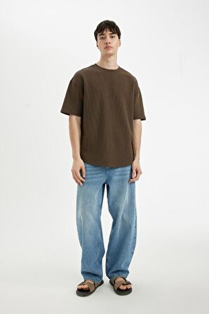 DeFacto Comfort Regular Fit Rahat Kesim Bisiklet Yaka Waffle Kumaş Pamuklu Kısa Kollu Basic Düz Tişört B4443AX24SPBN574