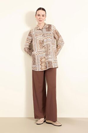 Regular Fit Cepli Krep Geniş Paça Pantolon