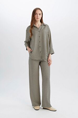 DeFacto Wide Leg Geniş Bol Paça Desenli Yüksek Bel Rahat Palazzo Pantolon C4042AX25SPBK81