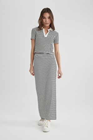 DeFacto Fitted Fitilli Çizgili Kaşkorse Maxi Etek A6477AX24SPWT32