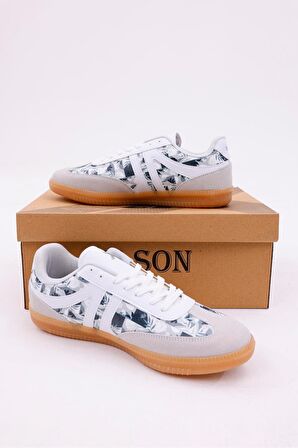 Dijital Baskı Kadın Haki-Çiçek Sneaker Ayakkabı