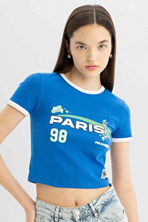DeFacto Coool Looney Tunes Fitted Bisiklet Yaka Ribana Kısa Kollu Tişört D1172AX24SMBE439