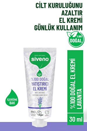 Siveno %100 Doğal El ve Vücut Kremi Lavanta Cilt Yatıştırıcı Onarıcı Yoğun Nemlendirici Vegan 30 ml