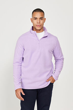 Erkek Lila Anti-Pilling Tüylenme Yapmayan Standart Fit Dik Yaka Polar Sweatshirt