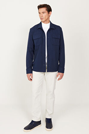 Oversize Fit Bol Kesim Klasik Yaka Pamuklu Desenli Gömlek Ceket