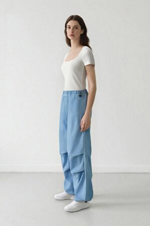 Jogger Yüksek Bel Bilek Boy Paraşüt Jean Pantolon