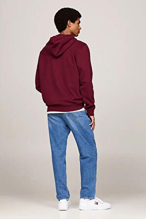 Erkek Logo Bağcıklı Kapüşonlu Sweatshirt - Koyu Kırmızı | M