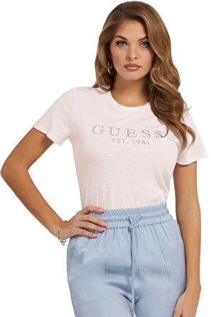 Kadın Önde Taşlı Logolu T-Shirt / Pembe  | M
