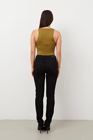 Kadın Siyah Jean Pantolon Düşük Bel