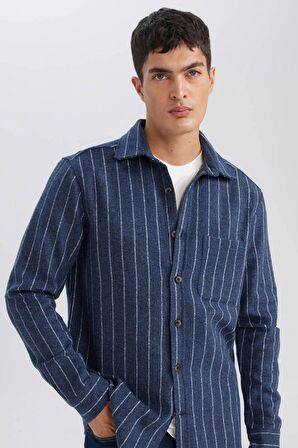 DeFacto Regular Fit Polo Yaka Çizgili Oduncu Uzun Kollu Gömlek A8031AX24AUNV163