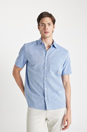 DeFacto Regular Fit Yazlık Polo Yaka Basic Düz Kısa Kollu Gömlek D4498AX24SMBE627