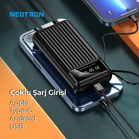 Powerbank 20000 mAh 2.1A Hızlı Dahili Çoklu Kablolu Taşınabilir Şarj Cihazı -Siyah - NTL-PB-23N4