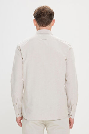 Altınyıldız Classics Slim Fit Düğmeli Yaka Oxford Bej Erkek Gömlek 4A2000000050