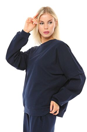 defy's Kadın Oversize Sweat Kol Detaylı Lacivert