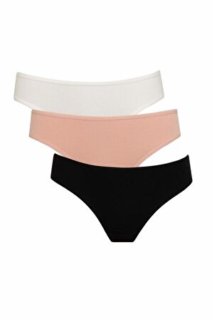 DeFacto Fall in Love Ribana 3'lü Paketli Basic Düz Brazilian Slip Külot A3474AX24SMBK27