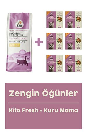 Yavru Kedi Maması 2 KG + Somon Etli Kito Fresh X 6