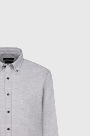 Oxford Slim Fit Dar Kesim Düğmeli Yaka Kareli Esnek Gömlek