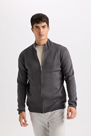DeFacto Standart Fit Normal Kesim Dik Yaka Fermuarlı Triko Hırka C8158AX24AUGR308