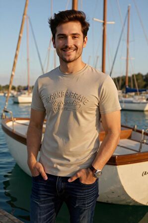 Erkek Kabartma Baskılı Yumuşak Pamuklu T-Shirt