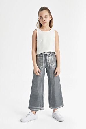 DeFacto Kız Çocuk Wide Leg Geniş Bol Paça Parlak Jean Pantolon C2019A824SPNM55