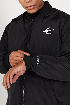 Erkek Siyah Oversize Geniş Kesim Kolej Yaka Mont