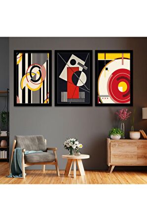 Siyah Ahşap Çerçeveli Kolaj Çizim Modern Tablo