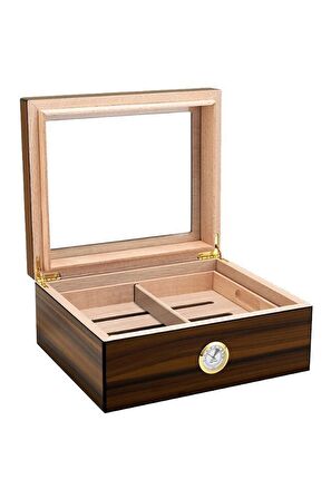 Falconetti Parlak Kahverengi Camlı 2 Katlı Humidor Puro Kutusu rd43