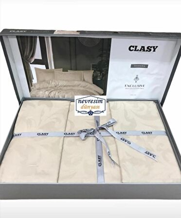 Clasy Exclusive Jakarlı Çift Kişilik Pamuk Saten Nevresim Takımı Pavaya v2 Krem