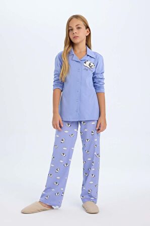 DeFacto Kız Çocuk Pijama Takımı Ayı Baskılı Uzun Kollu Üst Uzun Alt D2658A824AUPR462