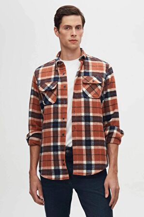 Slim Fit Tarçın Ekose Oduncu Gömlek 1HC02ORTODN02