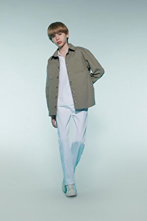 DeFacto Erkek Çocuk Oversize Geniş Kalıp Polo Yaka Twill Uzun Kollu Gömlek D7793A825SPKH499