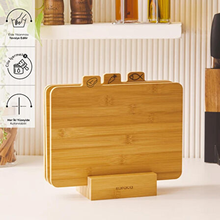 Karaca Triple 4 Parça Ayaklı Bambu Kesme Tahtası Seti 28 Cm