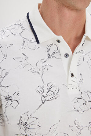 Slim Fit Dar Kesim %100 Pamuk Baskılı Polo Yaka Tişört