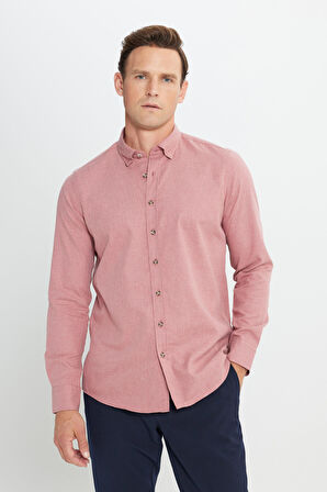 Slim Fit Dar Kesim Düğmeli Yaka Flanel Oduncu Gömlek