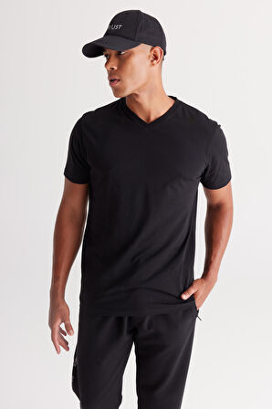 2'li Slim Fit Dar Kesim V Yaka %100 Pamuk Tişört