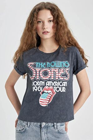 DeFacto Rolling Stones Regular Fit Bisiklet Yaka Kısa Kollu Tişört C4527AX24SMGR454
