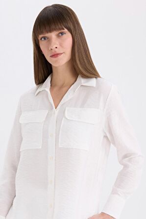 DeFacto Regular Fit Basic Düz Çift Cepli Uzun Kollu Gömlek E5925AX25SPER105