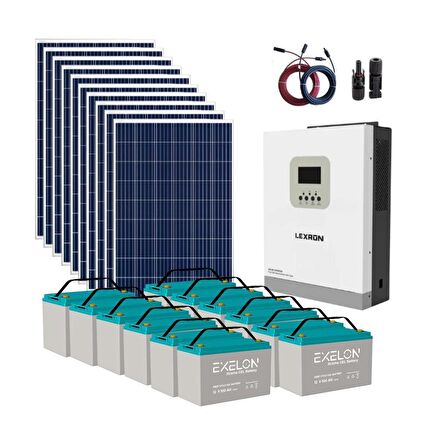 Polykristalli Büyük Ev Paketi (Paket 9) 6.2kW MPPT İnverter 12x295W Panel 12x100Ah Jel Akü