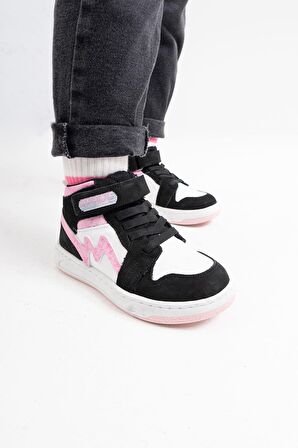 mnpc Unisex Çocuk Siyah-Pembe Hakiki Deri Anatomik Sneakers Bot