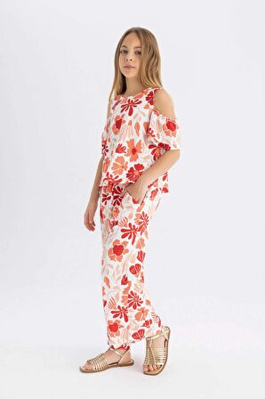 DeFacto Kız Çocuk Wide Leg Geniş Bol Paça Çiçekli Beli Lastikli Bürümcük Pantolon C5373A824SMRD116