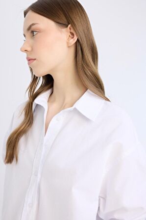 Oversize Geniş Kalıp Basic Düz Oxford Uzun Kollu %100 Pamuk Gömlek