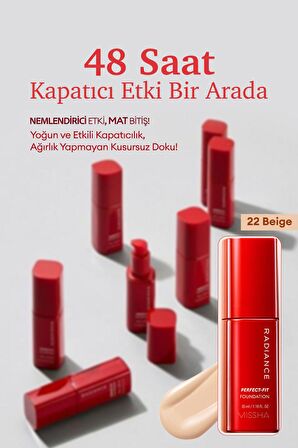 48 Saat Kalıcı Saten Fondöten 35ml SPF30+ Radiance Perfect Fit Foundation No.22 Beige